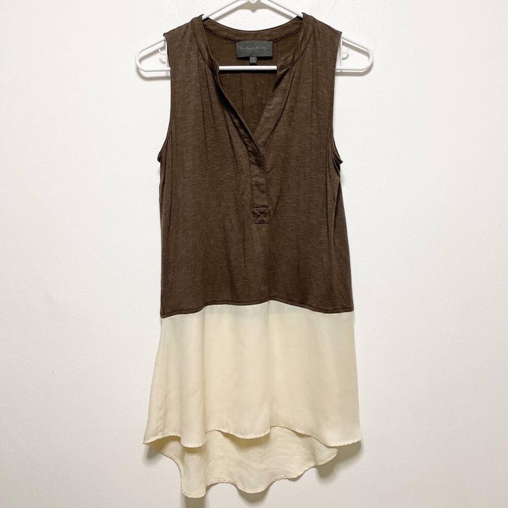 Sunday in Brooklyn Mixed Media Sleeveless Brown Tan Blouse